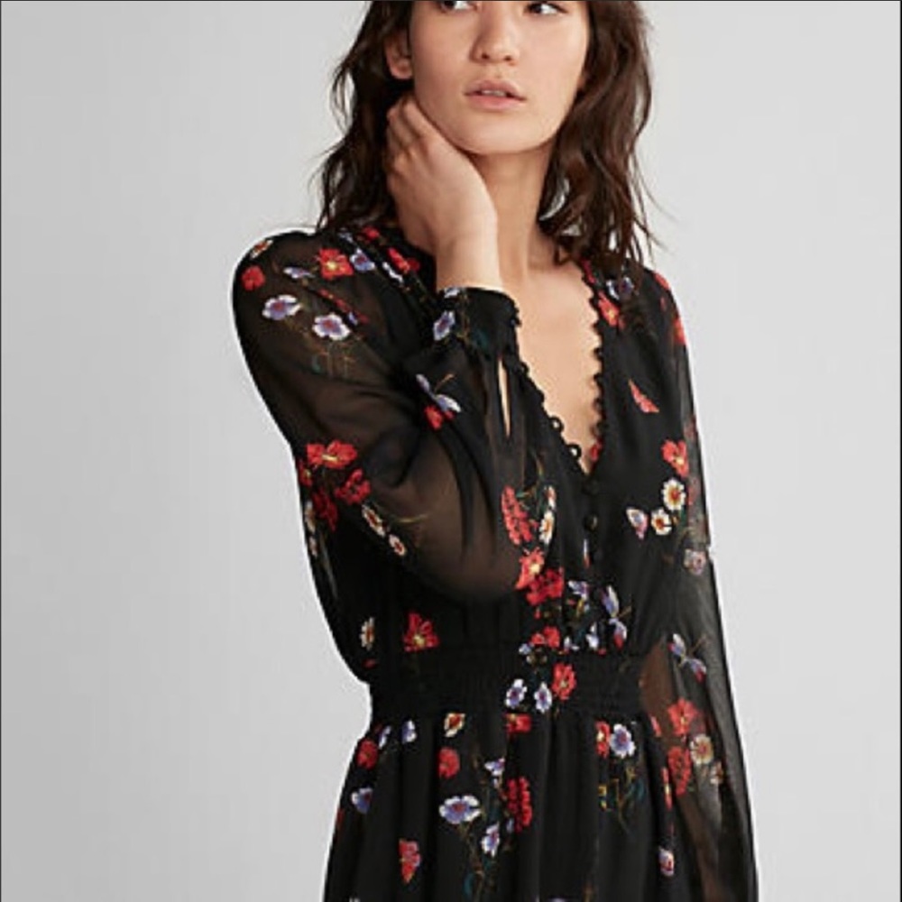 Express Smocked Waist Floral Midi Dress - size XS